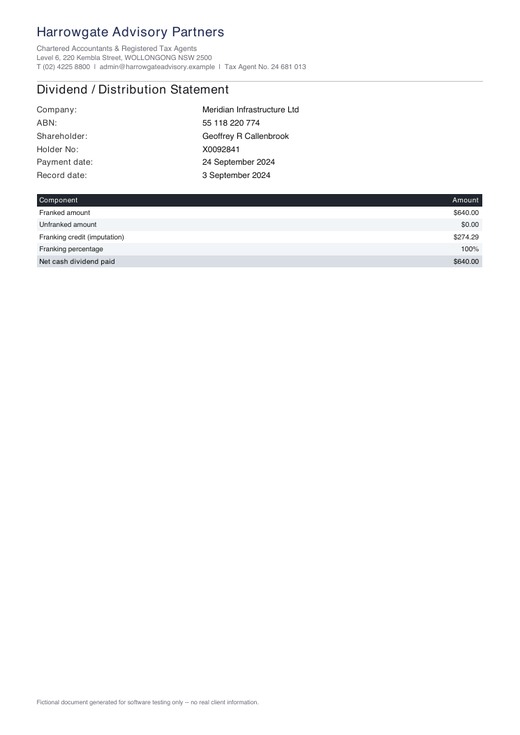 Dividend and distribution statement